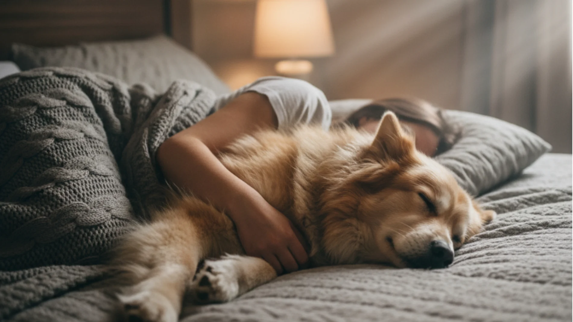 Una persona duerme con su mascota