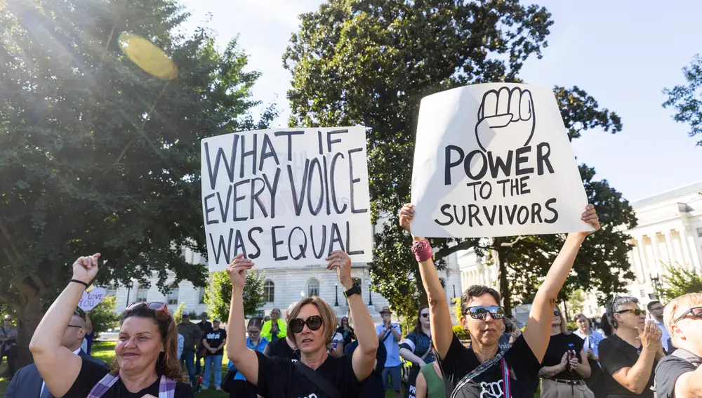 US Representatives and Epstein survivors speak to media outside US Capitol