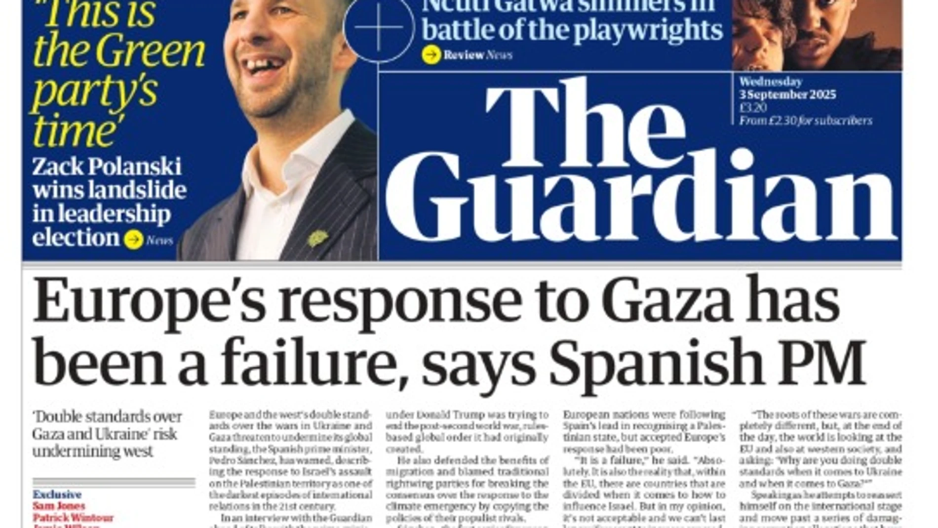 Portada de "The Guardian" con las declaraciones del presidente español