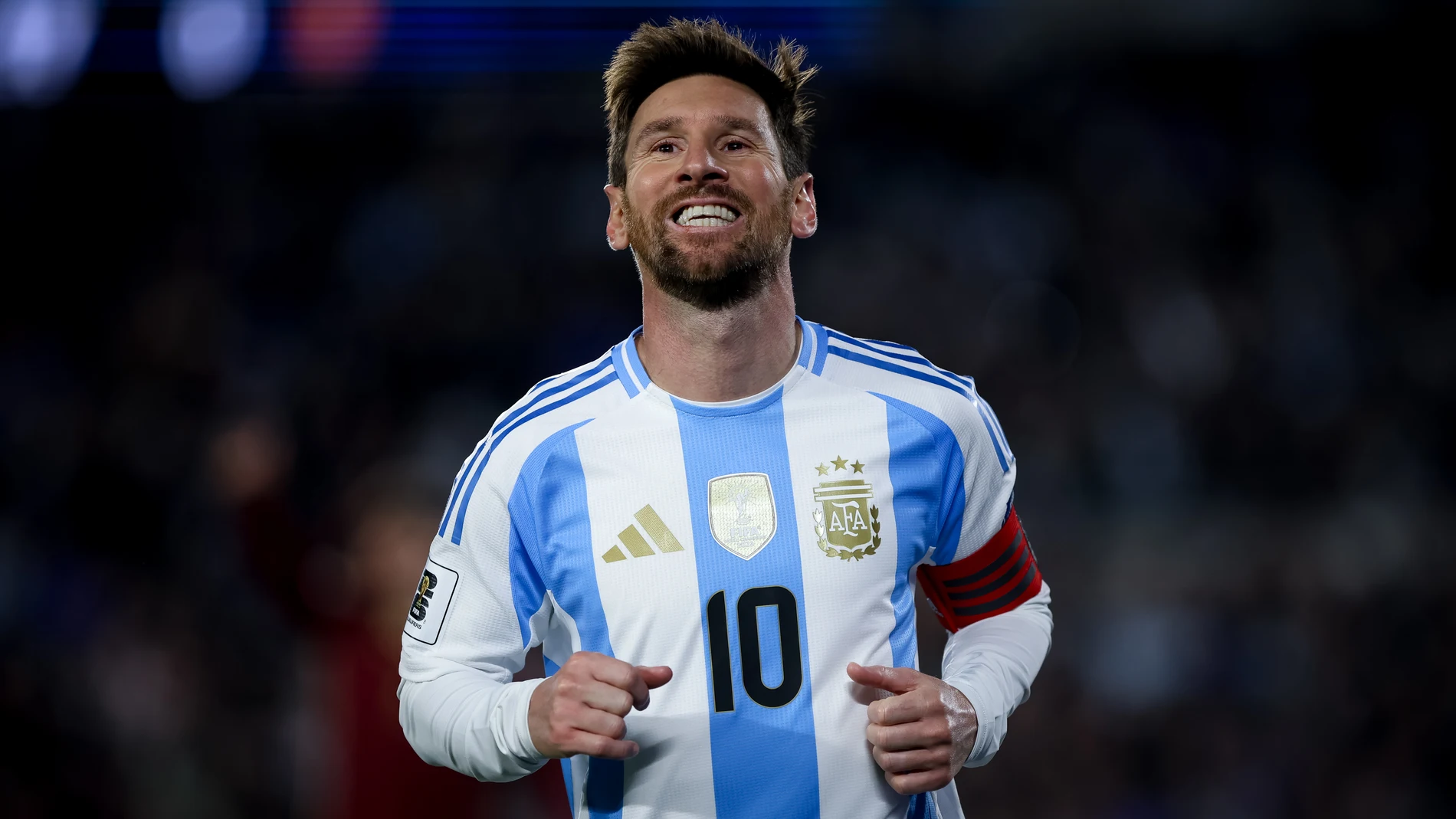 04 September 2025, Argentina, Buennos Aires: Argentina's Lionel Messi celebrates after scoring a goal during the 2026 FIFA World Cup Qualifiers match between Argentina vs Venezuela at Estadio Mas Monumental. Photo: Roberto Tuero/SOPA Images via ZUMA Press Wire/dpa Roberto Tuero/SOPA Images via ZU / DPA 04/09/2025 ONLY FOR USE IN SPAIN