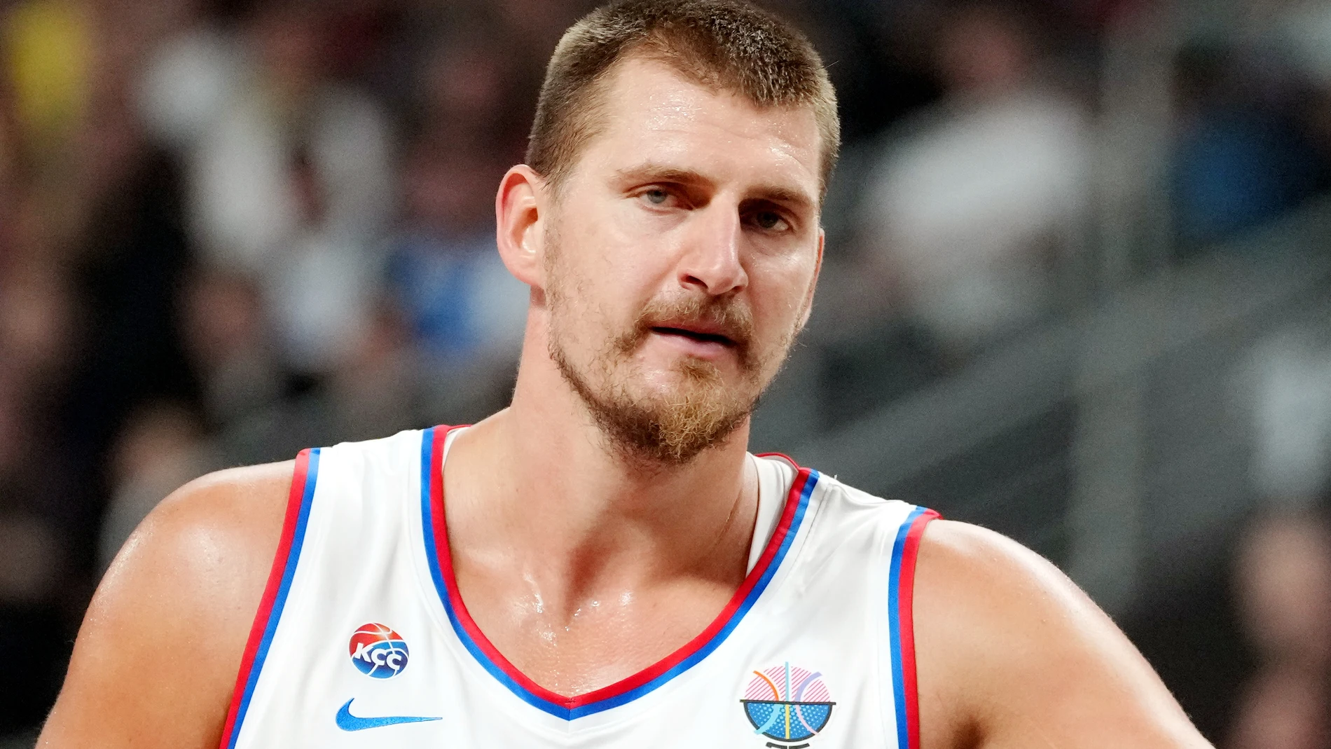 RIGA, Sept. 2, 2025 -- Serbia's Nikola Jokic reacts during the FIBA EuroBasket 2025 group A match between Serbia and the Czech Republic in Riga, Latvia, on Sept. 1, 2025. Europa Press/Contacto/Edijs Palens 01/09/2025 ONLY FOR USE IN SPAIN