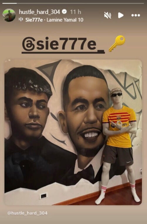 Mural y maniquí de Mounir Nasraoui y Lamine Yamal