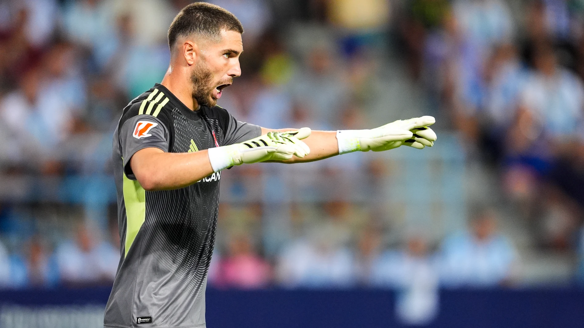 Luca Zidane of Granada CF gestures during the Spanish league, LaLiga Hypermotion, football match played between Malaga CF and Granada CF at La Rosaleda stadium on September 6, 2025, in Malaga, Spain. AFP7 06/09/2025 ONLY FOR USE IN SPAIN