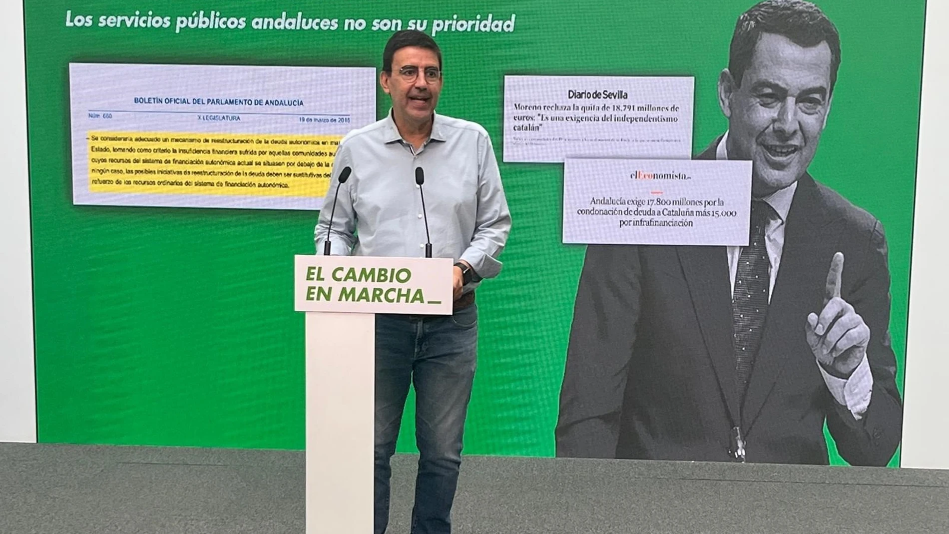 El portavoz de Presidencia del Grupo Socialista, Mario Jiménez, este lunes en rueda de prensa. REMITIDA / HANDOUT por PSOE-A Fotografía remitida a medios de comunicación exclusivamente para ilustrar la noticia a la que hace referencia la imagen, y citando la procedencia de la imagen en la firma 08/09/2025