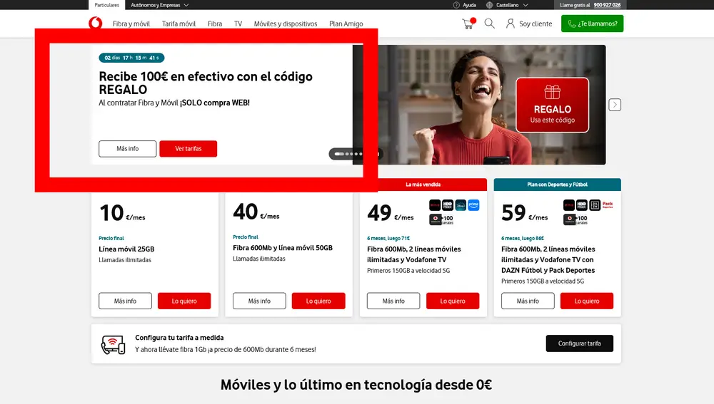 Cuenta atrás de la promoción en la web de Vodafone