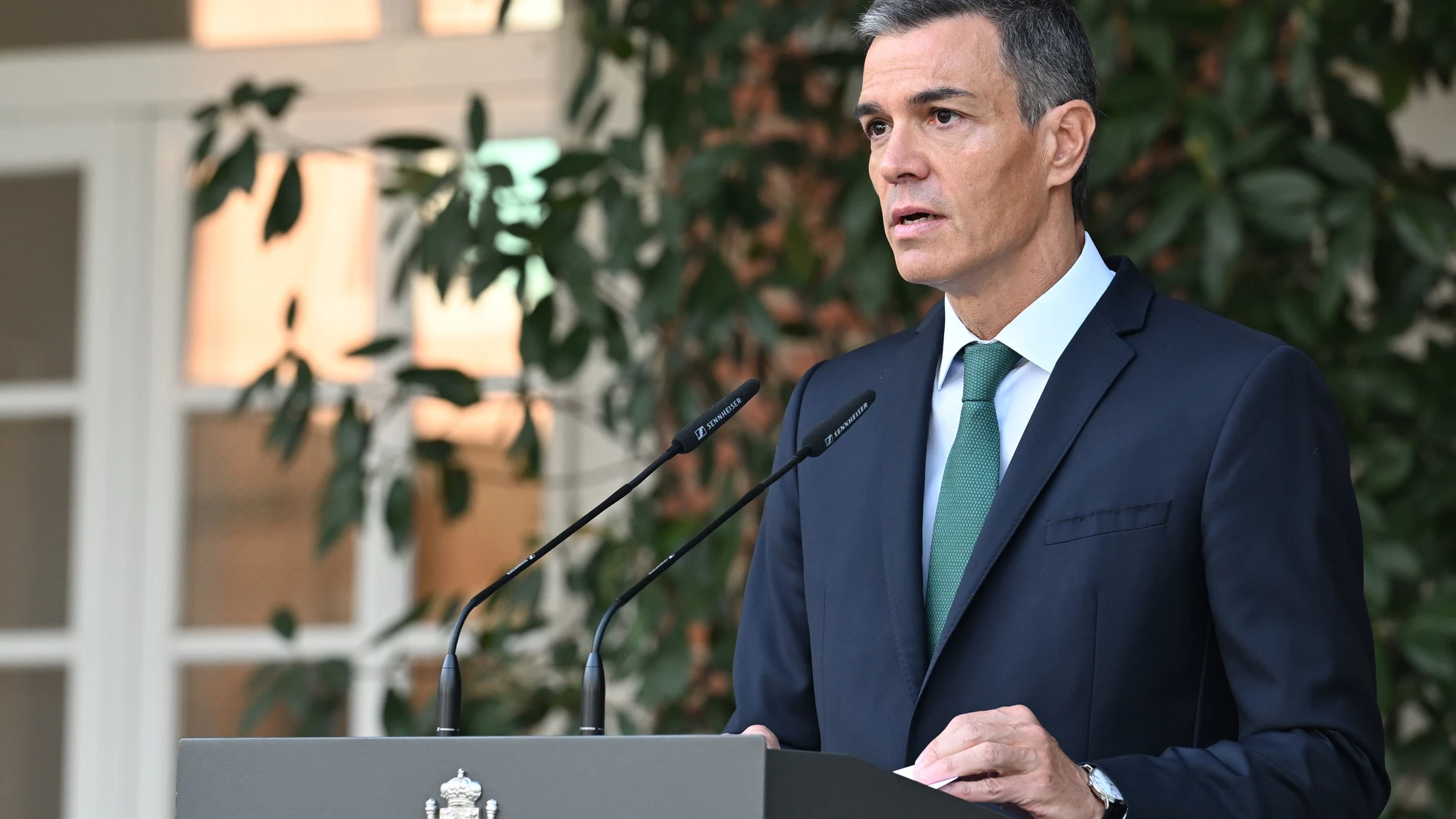 FOTODELDIA MADRID, 08/09/2025.- El presidente del Gobierno, Pedro Sánchez, durante su comparecencia este lunes en el Palacio de la Moncloa para anunciar una serie de medidas contra Israel ante el "genocidio" en Gaza. EFE/Moncloa/Borja Puig de la Bellacasa -SOLO USO EDITORIAL/SOLO DISPONIBLE PARA ILUSTRAR LA NOTICIA QUE ACOMPAÑA (CRÉDITO OBLIGATORIO)-