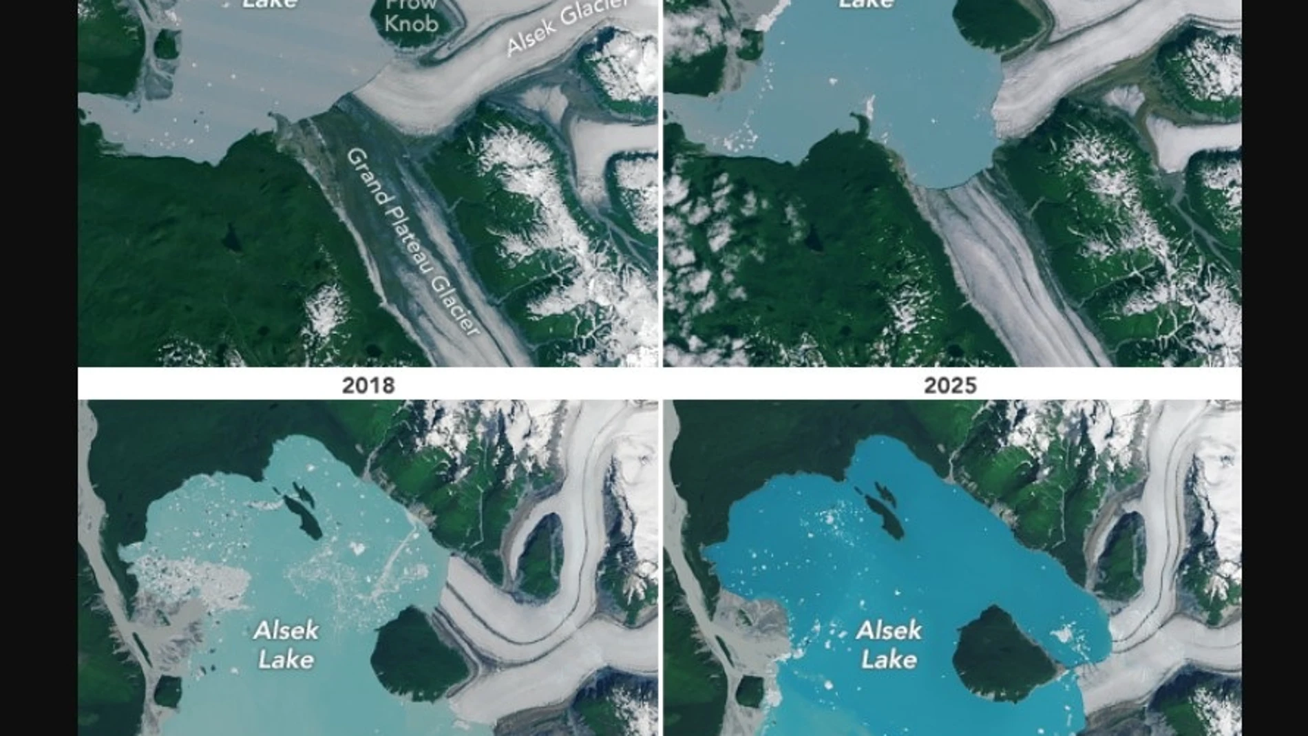 Aparicion de una isla en el lago donde desemboca el glaciar Alsek REMITIDA / HANDOUT por NASA EARTH OBSERVATORY/MICHALA GARRISON Fotografía remitida a medios de comunicación exclusivamente para ilustrar la noticia a la que hace referencia la imagen, y citando la procedencia de la imagen en la firma 08/09/2025