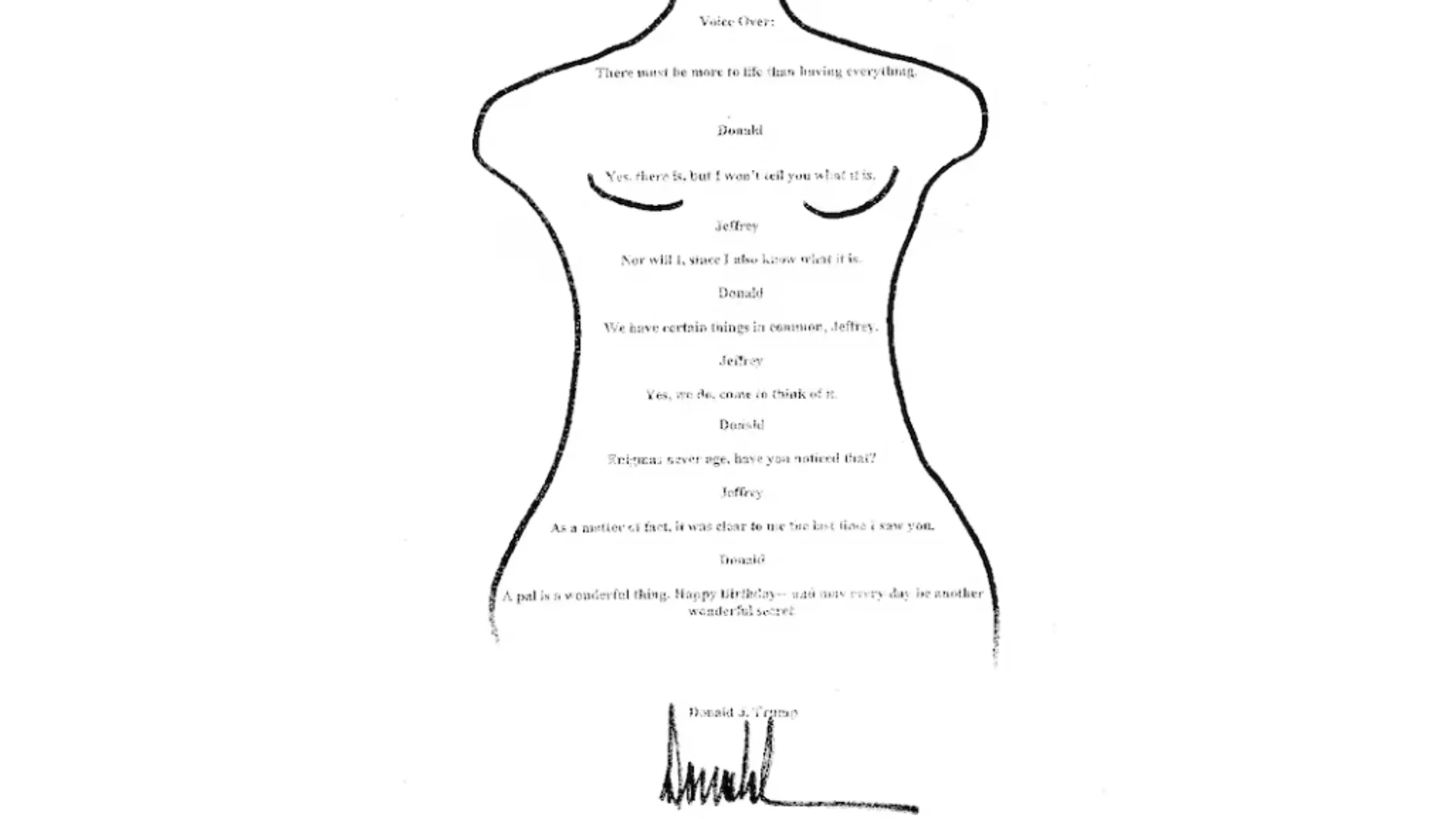 El supuesto dibujo que Trump envió al pederasta Epstein para felicitarle por su cumpleaños