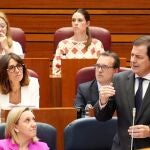 Mañueco interviene desde su escaño en el hemiciclo en presencia de Isabel Blanco y Ricardo Gavilanes, hoy en las Cortes