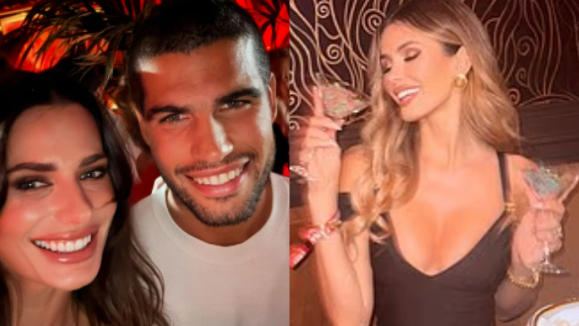 El tenista en el club privado Chez Margaux, donde festejó con modelos como Brianna Bardhi, a la izquierda, y Tika Camaj, a la derecha