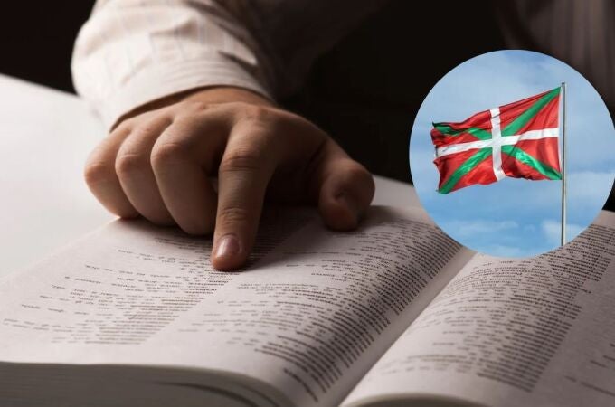 Un diccionario junto a una bandera del País Vasco