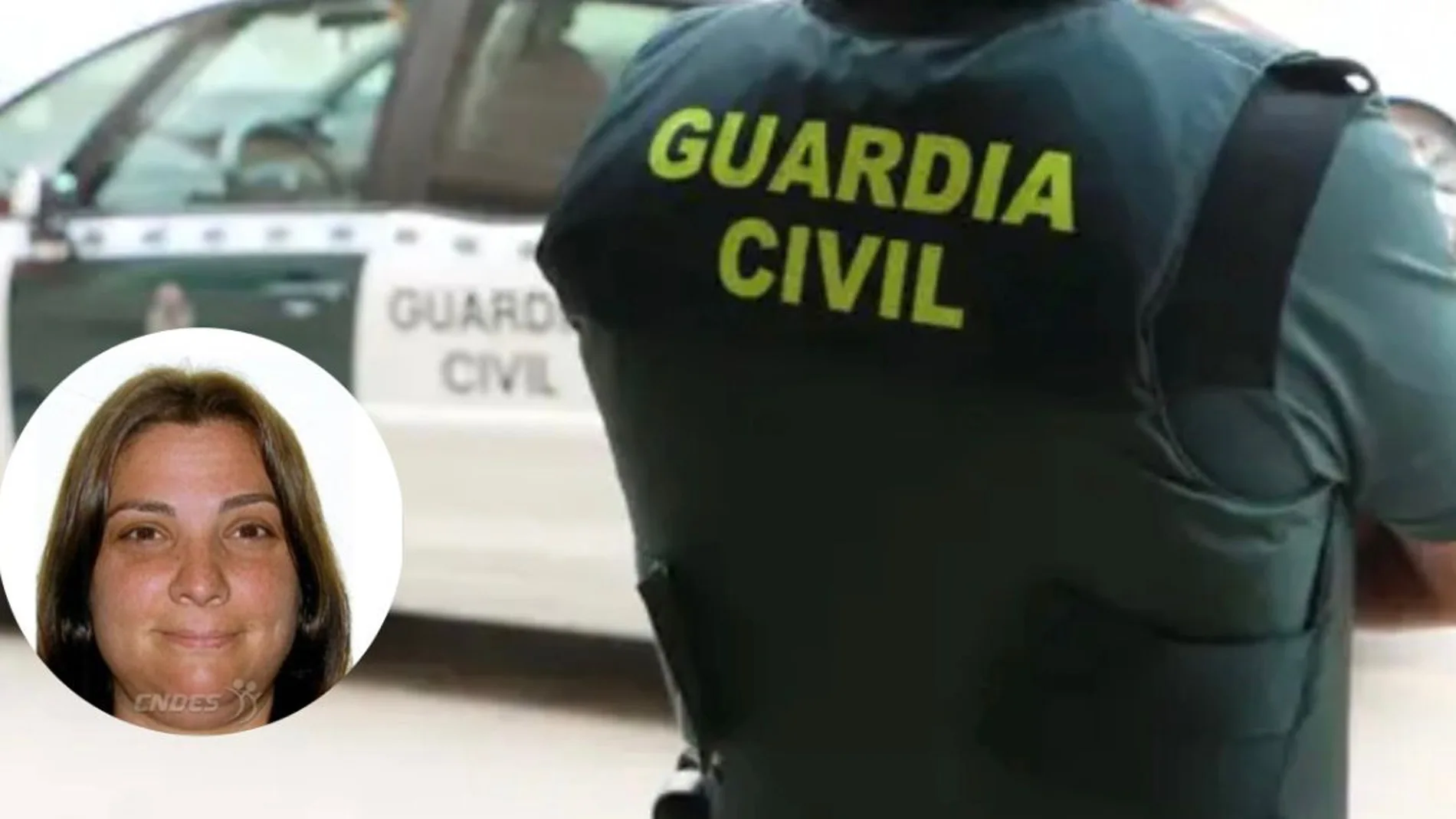 Imagen de un vehículo de la Guardia Civil, un agente, y, en el círculo, Alba María N. N., desparecida en Ciudad Real.