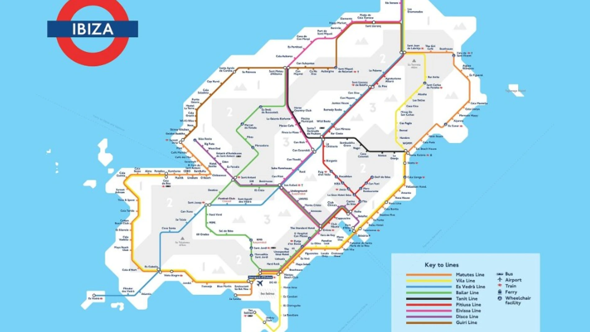 Así es el metro que ilustra la Ibiza del futuro: de Amnesia a es Vedrà pasando por Dalt Vila