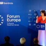 La ministra de Ciencia, Innovación y Universidades y secretaria general del PSPV, Diana Morant, en un desayuno de Fórum Europa