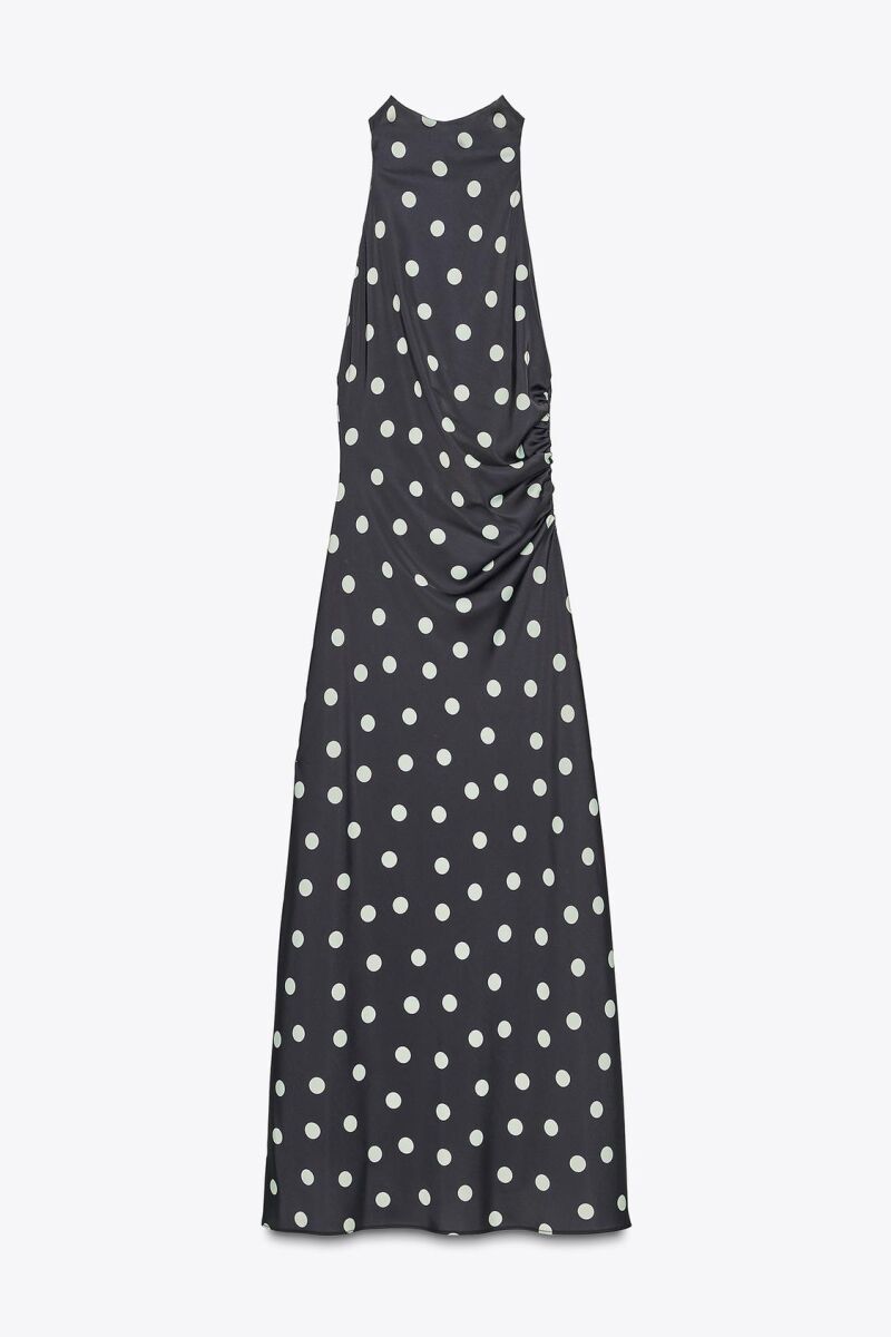 Vestido midi satinado lunares.