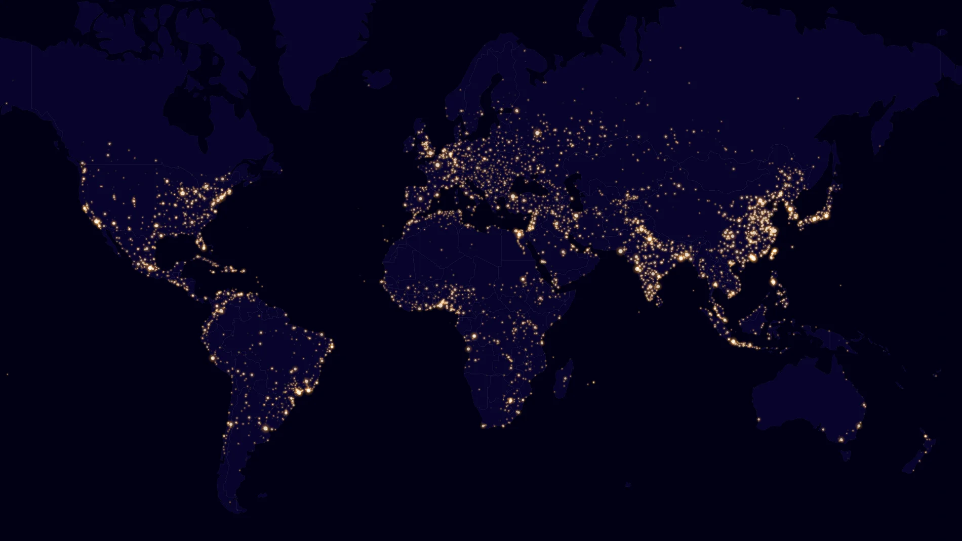 La interfaz principal de la página muestra una visión satelital de la Tierra con luces nocturnas en las principales localizaciones