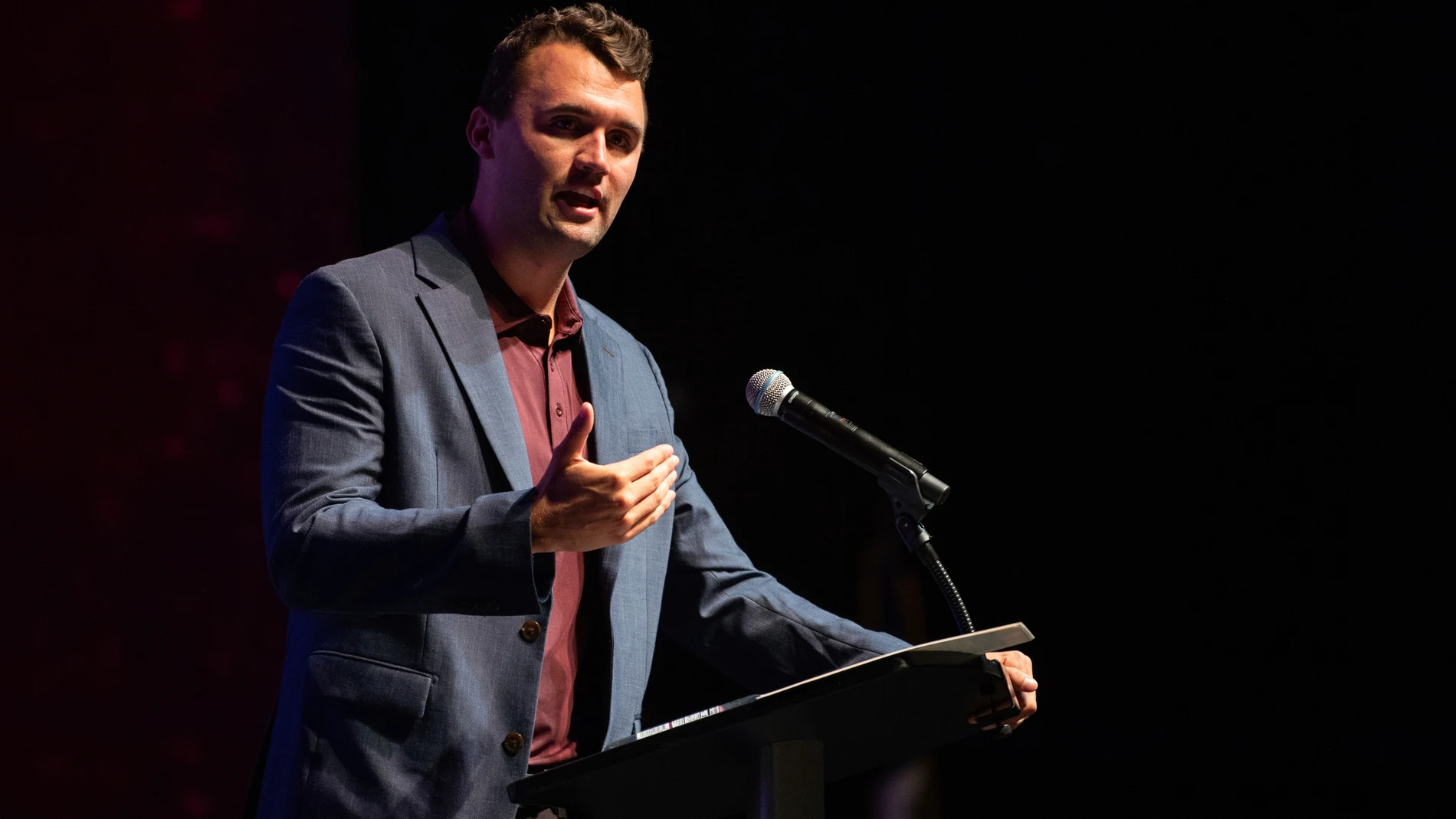 FILE - Charlie Kirk speaks at Texas A&M University as part of Turning Point USA's American Comeback Tour, April 22, 2025, in College Station, Texas. (Meredith Seaver/College Station Eagle via AP, File)