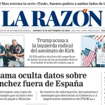 Portada de LA RAZÓN del viernes 12 de septiembre de 2025