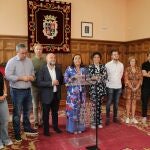 La alcaldesa de Palencia, Miriam Andrés, comparece ante la prensa junto a su equipo de Gobierno