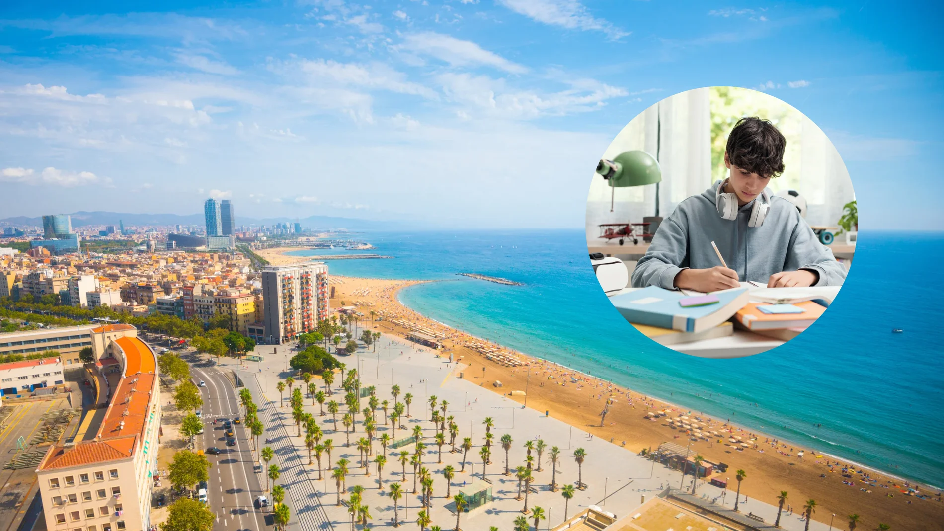 Imagen de Barcelona junto a un estudiante