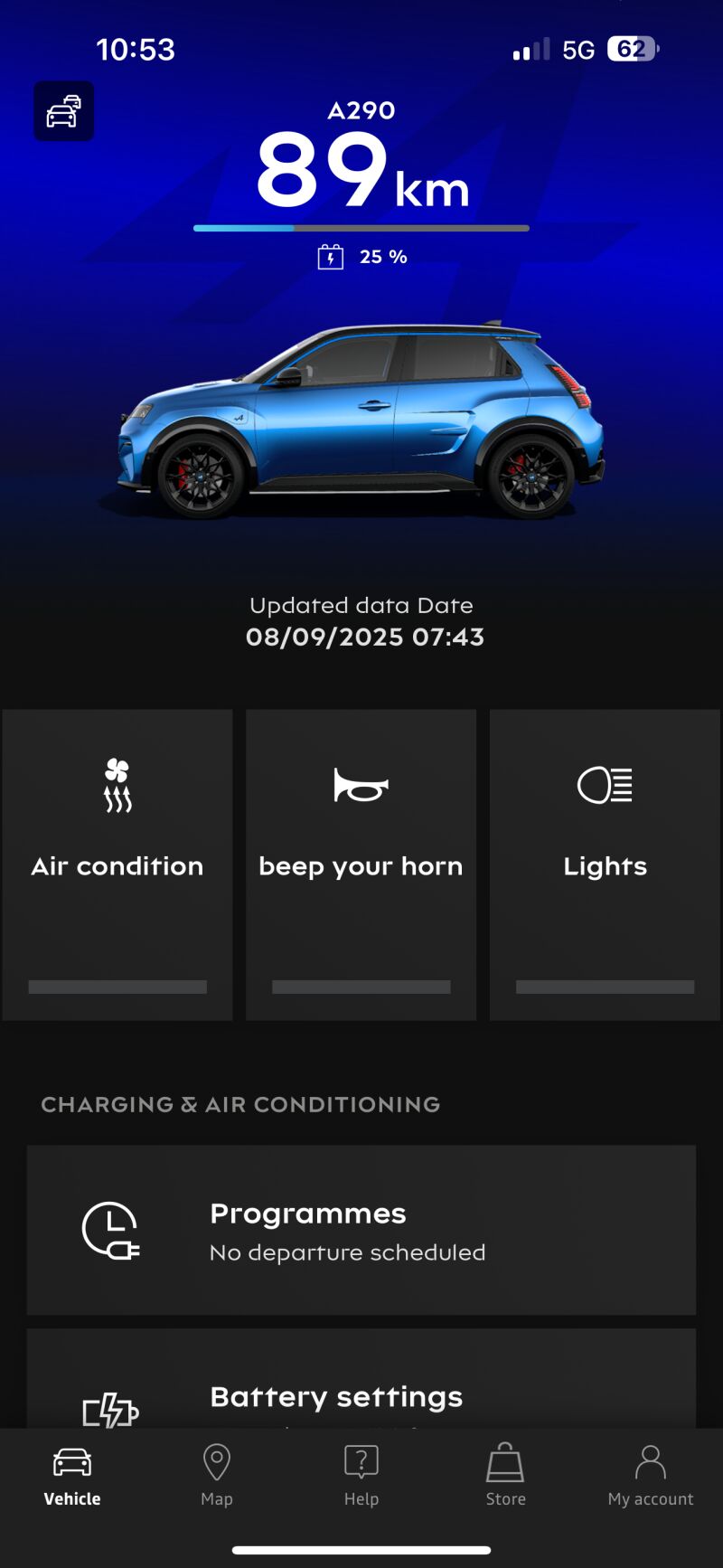 App de Alpine durante la prueba