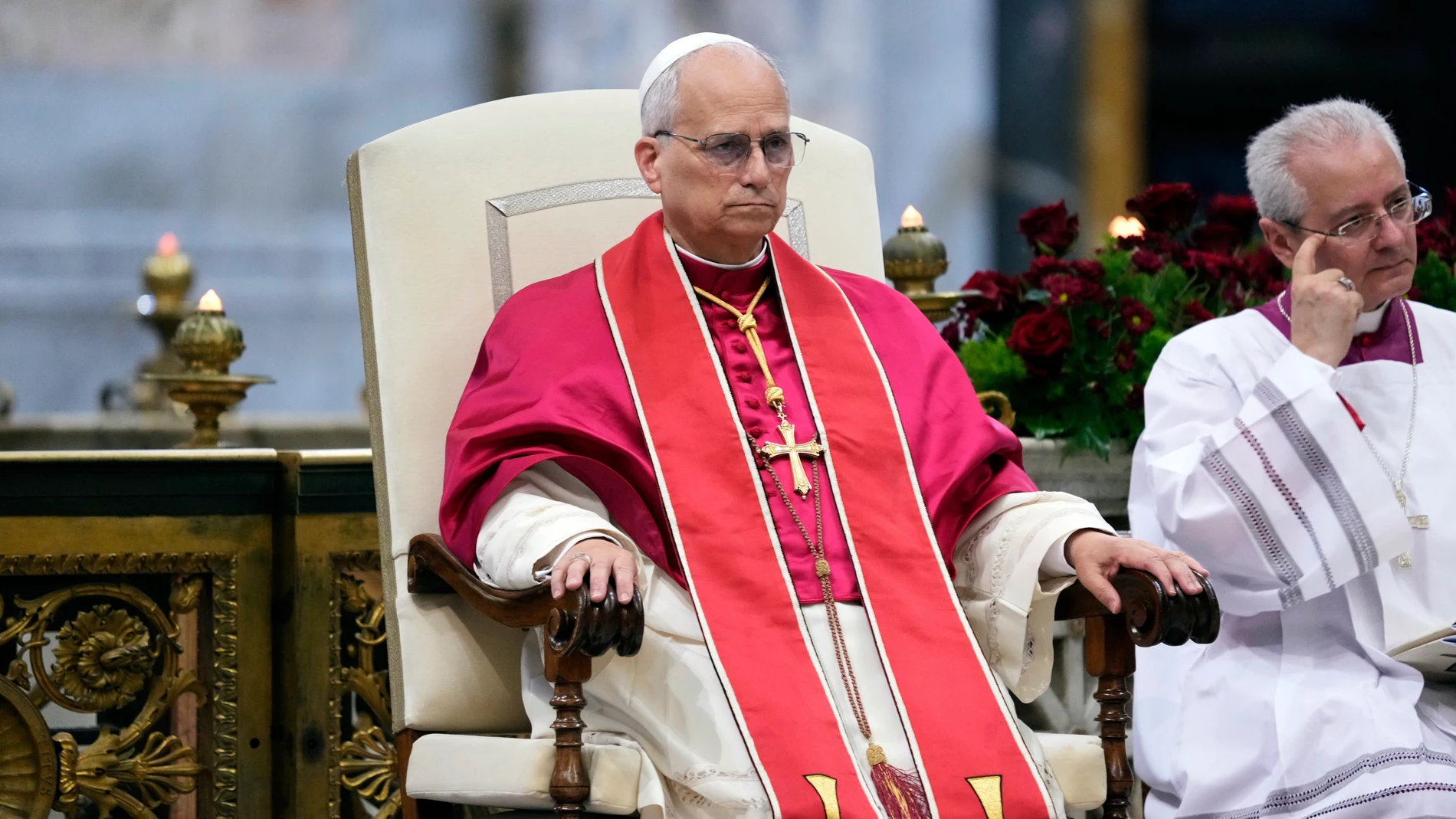 Pope Leo XIV presides over a commemoration of the martyrs and witnesses of the faith of the 21st century with representatives of other churches and Christian communions in the Basilica of St. Paul Outside the Walls in Rome, Sunday, Sept. 14, 2025. (AP Photo/Gregorio Borgia)