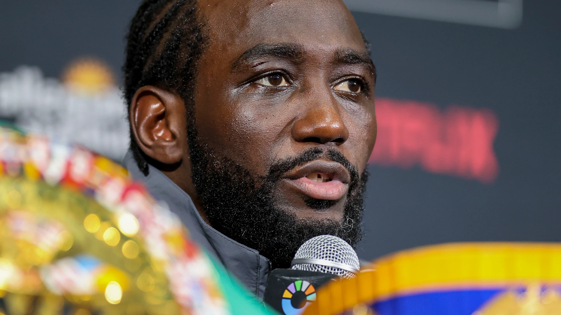 LAS VEGAS (ESTADOS UNIDOS), 14/09/2025.- El boxeador estadounidense Terence Crawford durante la rueda de prensa ofrecida al término del combate ante el mexicano Saúl "Canelo" Álvarez este sábado, en el Allegiant Stadium en Las Vegas (EE.UU.). Crawford ha derrotado al mexicano Saúl 'Canelo' Álvarez por voto unánime y le ha arrebatado sus títulos mundiales. EFE/ Octavio Guzmán