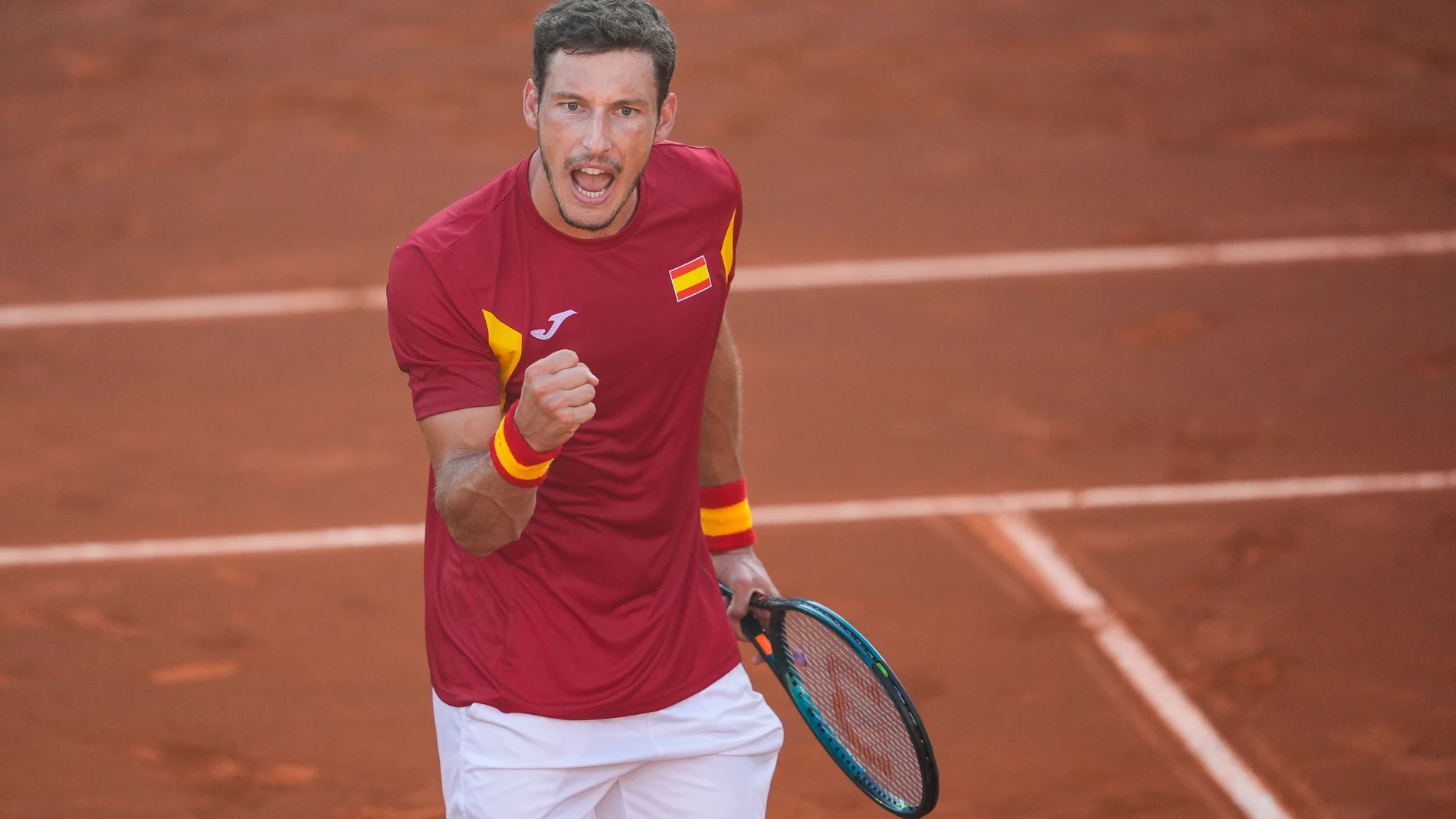 Pablo Carreno of Spain gestures against Elmer Moller of Denmark during their men’s singles tennis match to 2025 Davis Cup Qualifiers Second Round between Spain and Denmark at Club Tennis Puente Romano on September 14, 2025, in Malaga, Spain. AFP7 14/09/2025 ONLY FOR USE IN SPAIN