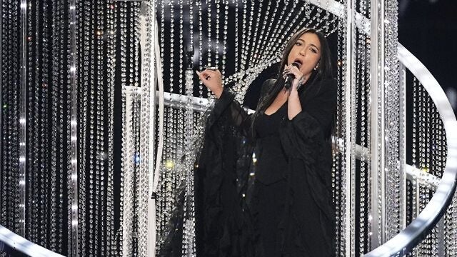 Yuval Raphael from Israel performs the song "New Day Will Rise" during the Grand Final of the 69th Eurovision Song Contest, in Basel, Switzerland, Saturday, May 17, 2025.