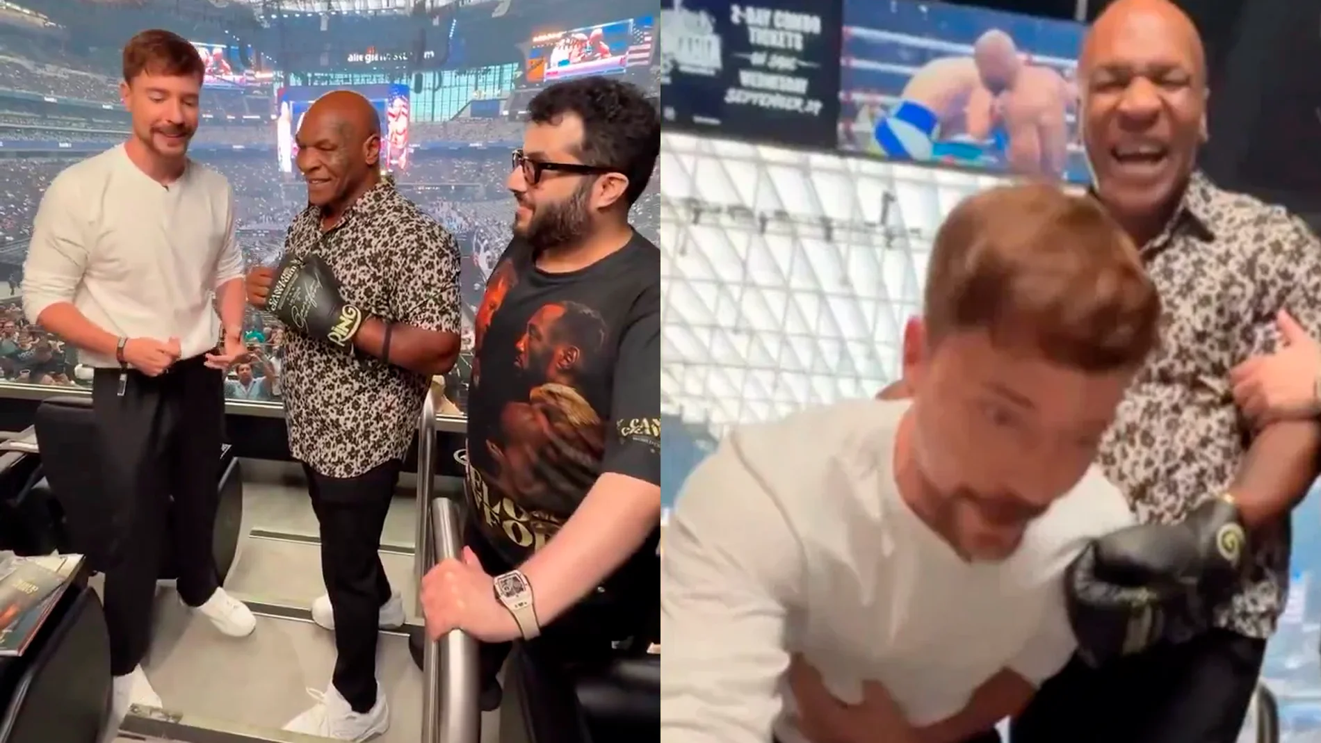 MrBeast termina en el suelo tras recibir un gancho de Mike Tyson en directo