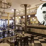 Imagen del Café Novelty y una foto del escritor Agustín de Foxá