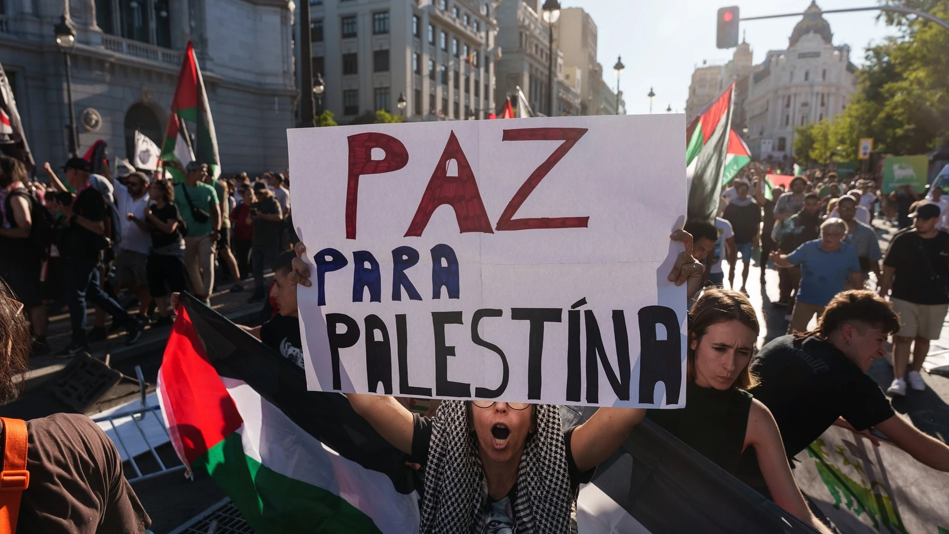 Imagen de las manifestaciones propalestinas que paralizaron la Vuelta a España este domingo