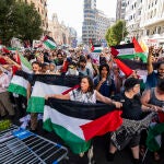 Protestas por la participación de Israel y en apoyo a Palestina en La Vuelta Ciclista. David Jar