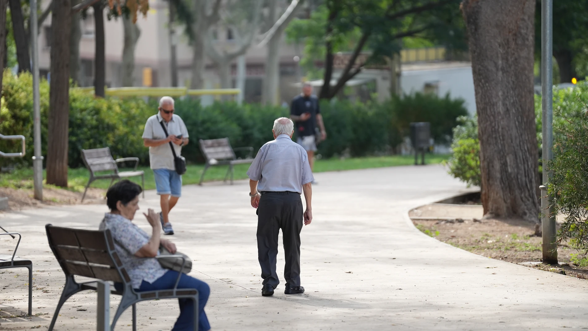 Varias personas en un parque, a 17 de septiembre de 2025, en Barcelona, Catalunya (España). Cataluña afronta un marcado envejecimiento de su población: el 19,7 % de los habitantes tiene más de 65 años (alrededor de 1,6 millones de personas), y esta proporción sigue creciendo cada año y se prevé que supere el 25 % en dos décadas. Entre la tercera edad, el porcentaje de mayores de 85 años respecto a los mayores de 65 alcanza el 16 %; es decir, uno de cada seis adultos mayores supera esa edad, l...