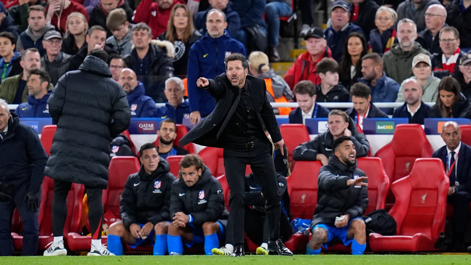 Diego Simeone, head coach of Atletico de Madrid reacts during the UEFA Champions League 2025/26 League Phase MD1 match between Liverpool FC and Atletico de Madrid at Anfield on September 17, 2025, in Liverpool, England. AFP7 17/09/2025 ONLY FOR USE IN SPAIN