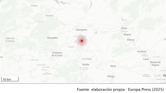 Registrado un terremoto de 3.5 grados de magnitud al sur de Calasparra
