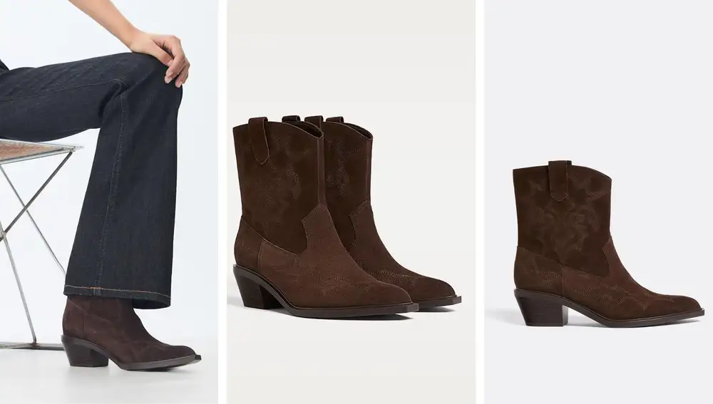 Botines cowboy de piel marrón chocolate (49,99€)