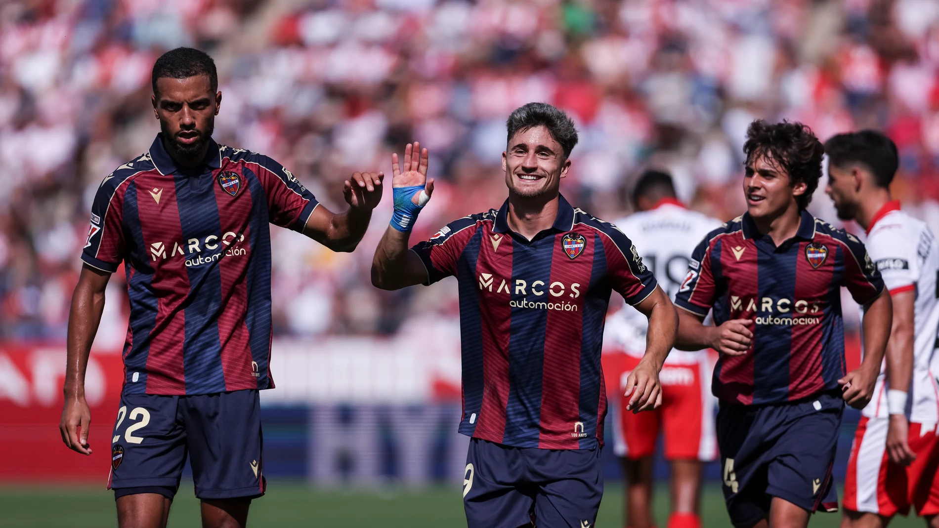 Ivan Romero of Levante UD celebrates a goal during the Spanish league, La Liga EA Sports, football match played between Girona FC and Levante UD at Montilivi stadium on September 20, 2025 in Girona, Spain. AFP7 20/09/2025 ONLY FOR USE IN SPAIN