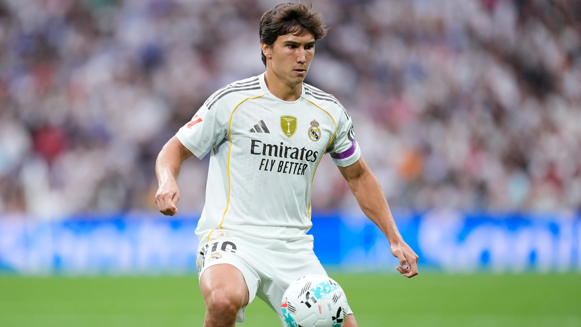 Gonzalo Garcia of Real Madrid CF in action during the Spanish League, LaLiga EA Sports, football match played between Real Madrid and RCD Espanyol at Santiago Bernabeu stadium on September 20, 2025, in Madrid, Spain. AFP7 20/09/2025 ONLY FOR USE IN SPAIN