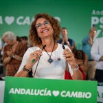 La secretaria general del PSOE-A, vicepresidenta primera del Gobierno y ministra de Hacienda, María Jesús Montero, este sábado en San Juan del Puerto (Huelva), durante el Comité Director del PSOE-A