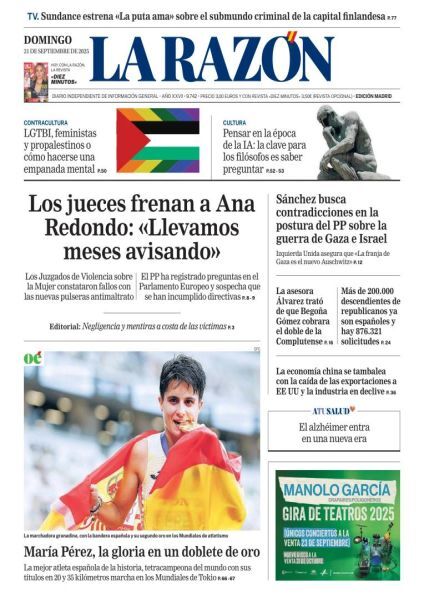 Portada de LA RAZÓN de este domingo 21 de septiembre