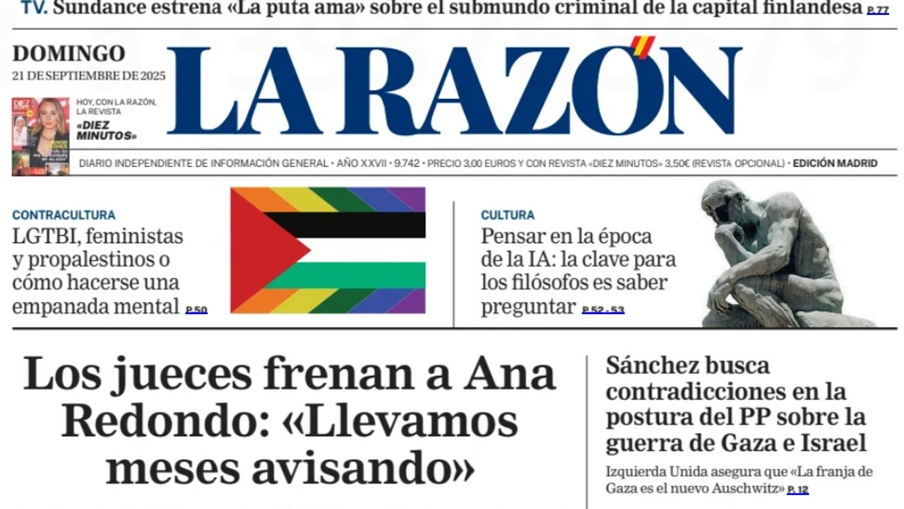 Portada de LA RAZÓN de este domingo 21 de septiembre de 2025
