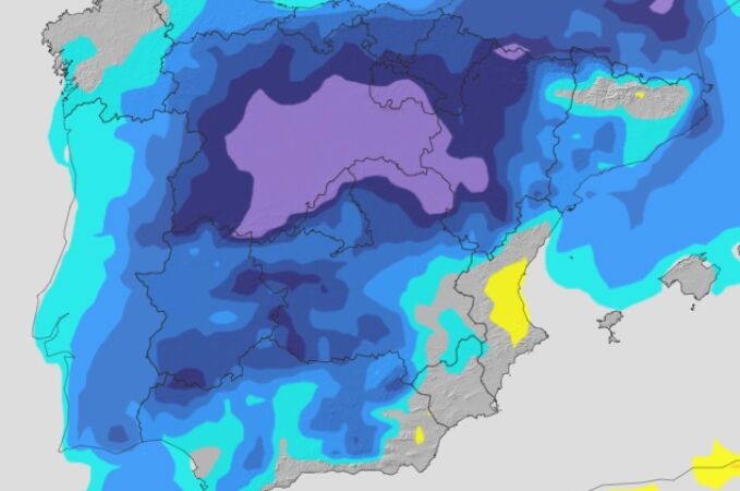 Mapa de la AEMET para este domingo 21 de septiembre indicando la variación térmica. A más azul, más caída de la temperatura