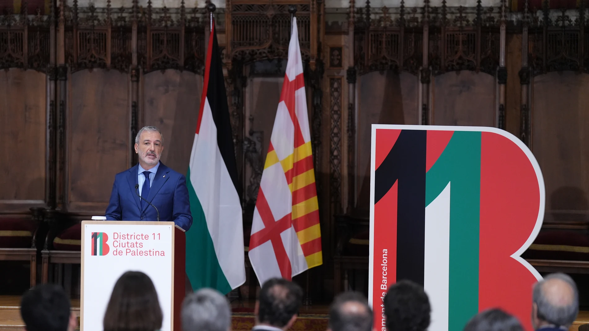 El alcalde Jaume Collboni presenta 'Districte 11. Ciutats de Palestina', en el Ayuntamiento, a 22 de septiembre de 2025, en Barcelona, Cataluña (España). Durante el acto, han presentado la creación oficial del Distrito 11 de Barcelona, un espacio simbólico dedicado a la solidaridad y cooperación estable con Gaza y otras ciudades palestinas. 22 SEPTIEMBRE 2025 David Zorrakino / Europa Press 22/09/2025