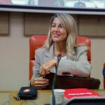 La vicepresidenta segunda del Gobierno y ministra de Trabajo, Yolanda Díaz, se reúne con los diputados del grupo parlamentario de Sumar