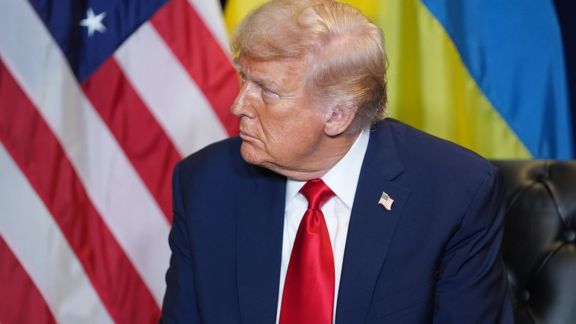 President Donald Trump listens as he meets with Ukrainian President Volodymyr Zelenskyy during the United Nations General Assembly, Tuesday, Sept. 23, 2025, in New York. (AP Photo/Evan Vucci)