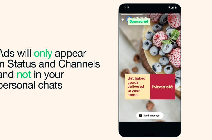 Los anuncios no se mostrarán en tus chats, solo en los Estados y Canales