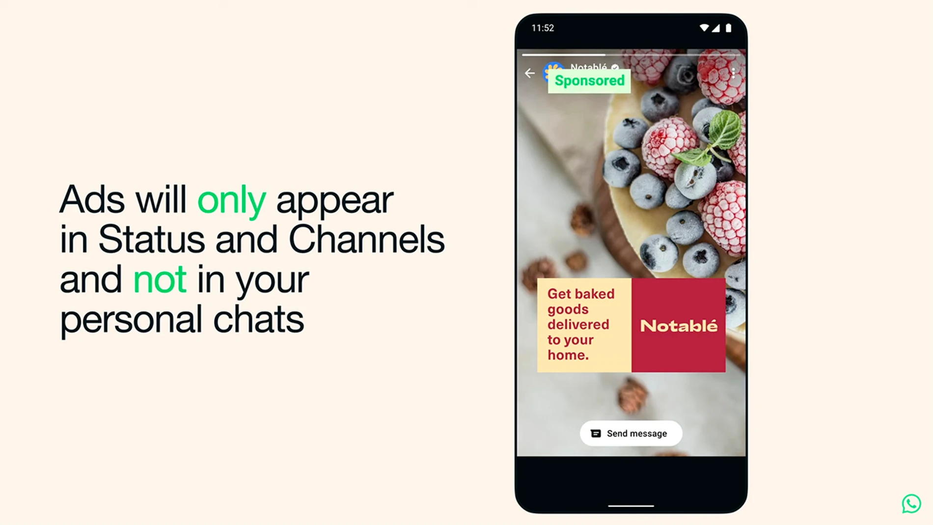 Los anuncios no se mostrarán en tus chats, solo en los Estados y Canales