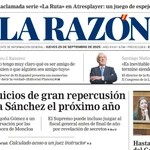 Portada de LA RAZÓN de este jueves 25 de septiembre de 2025