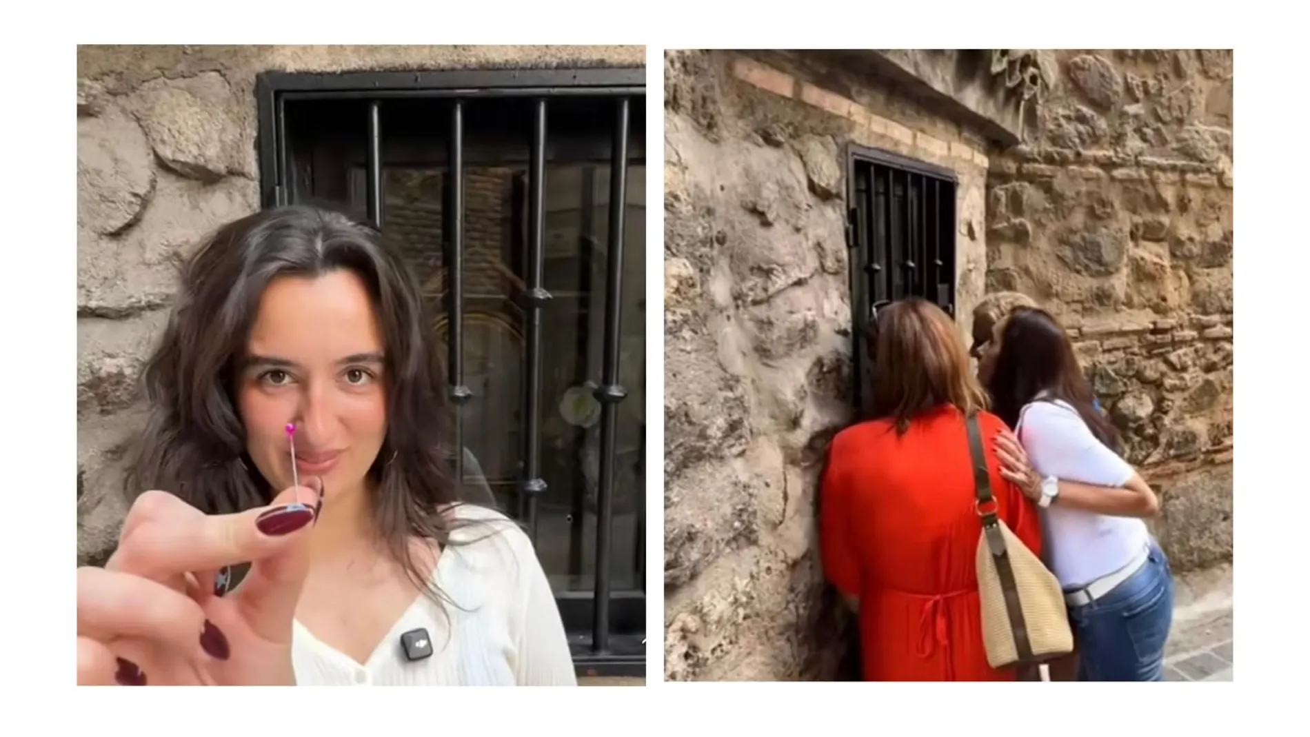 Fotomontaje de la creadora de contenido Ariane Hoyos explicando el ritual y varias mujeres turistas haciéndolo